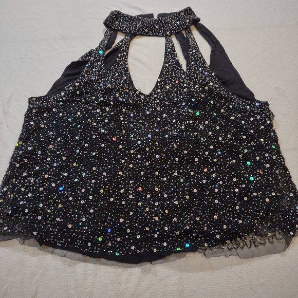 ECOTE black with tube beads and sequins woman's dressy top - Picture 3 of 7